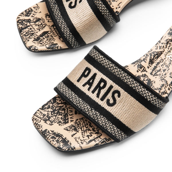 Jacquard Cylindrical Heel Slide Sandals - BLACK CREAM - 6